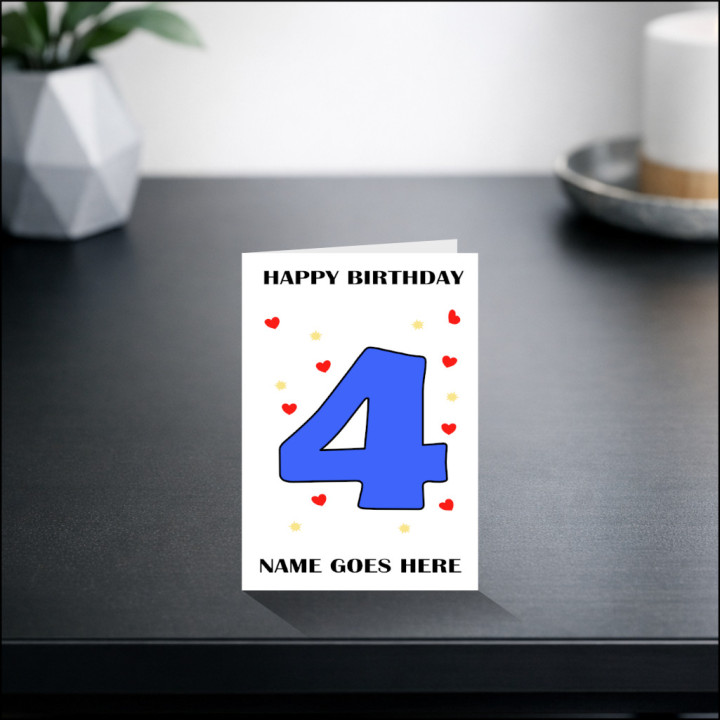 Personalised Fourth Birthday Card in Blue