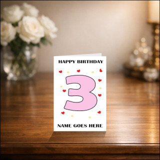 Personalised Three Year Old Birthday Card in Pink