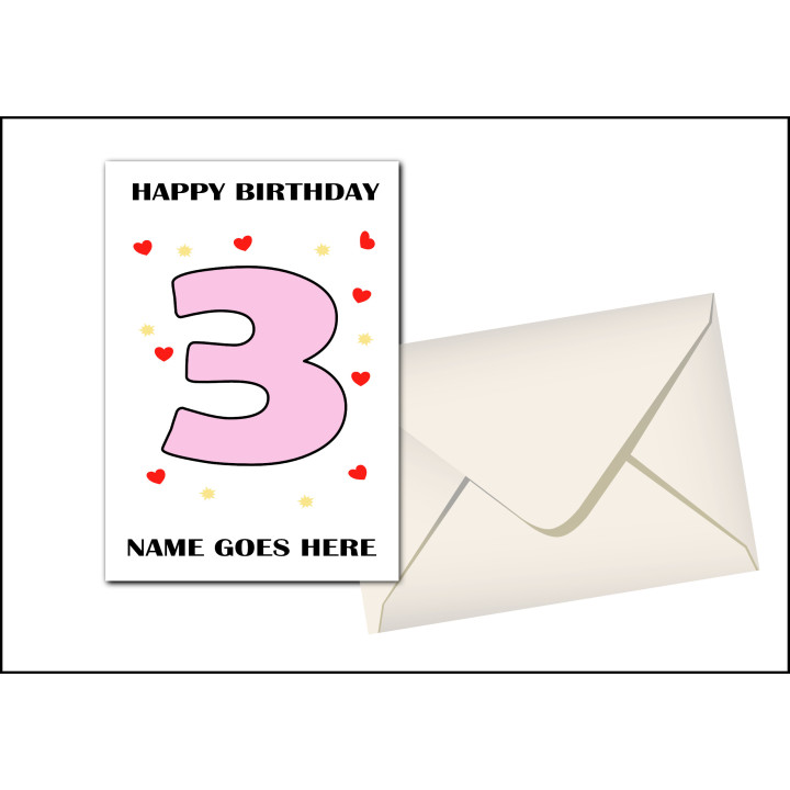 Personalised Three Year Old Birthday Card in Pink