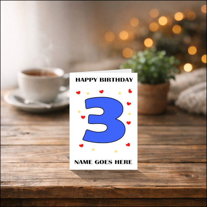 Three Year Old Birthday Card in Blue