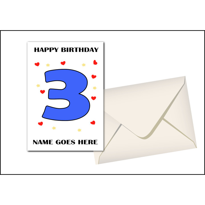 Three Year Old Birthday Card in Blue