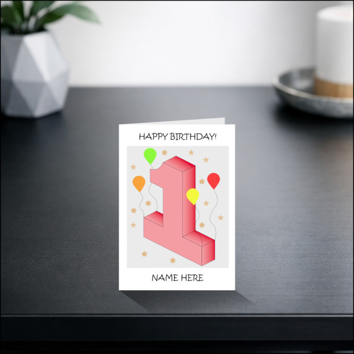 First Birthday Baby Girls Greeting Card in Pink