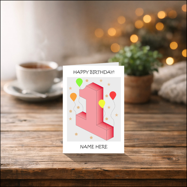 First Birthday Baby Girls Greeting Card in Pink