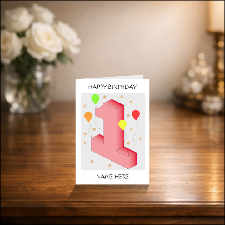 First Birthday Baby Girls Greeting Card in Pink