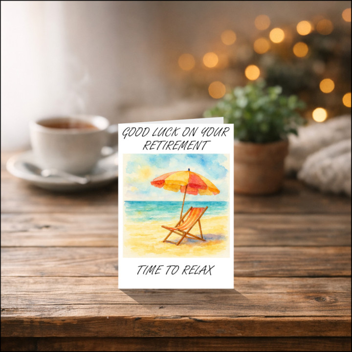 Retirement Greetings Card | Beach Design with Deck Chair