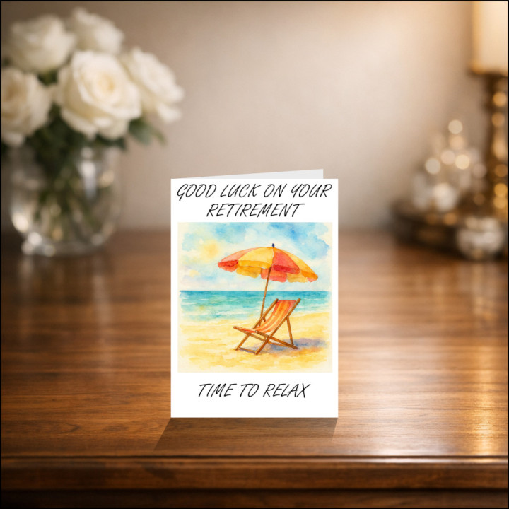 Retirement Greetings Card | Beach Design with Deck Chair