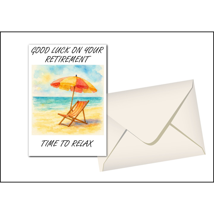 Retirement Greetings Card | Beach Design with Deck Chair