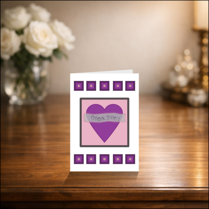 Personalised 'Thank You' Purple Heart Greetings Card