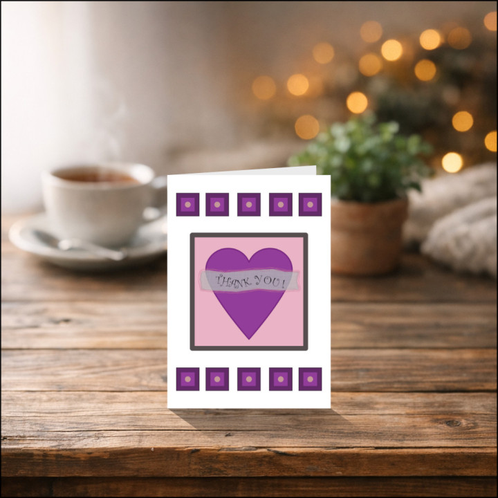 Personalised 'Thank You' Purple Heart Greetings Card