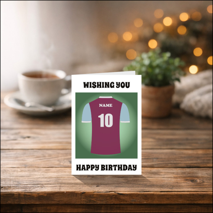 Personalised Football Birthday Card | Claret & Blue Shirt
