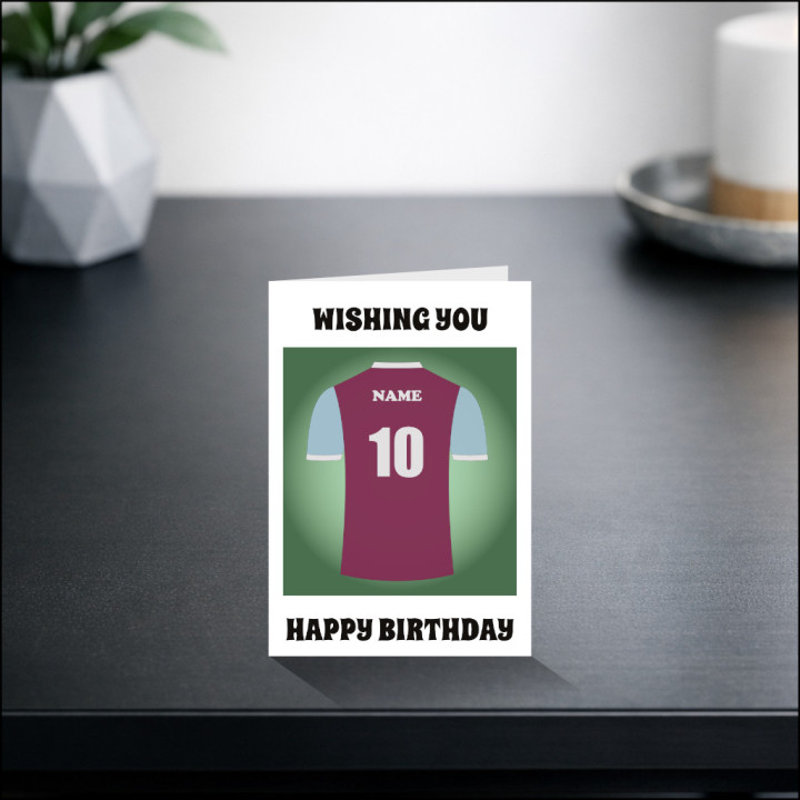 Personalised Football Birthday Card | Claret & Blue Shirt