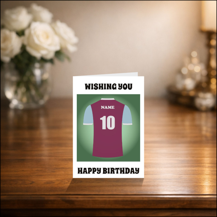 Personalised Football Birthday Card | Claret & Blue Shirt