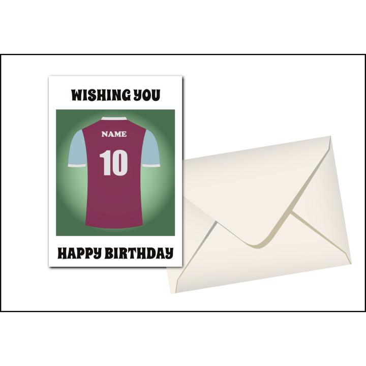Personalised Football Birthday Card | Claret & Blue Shirt