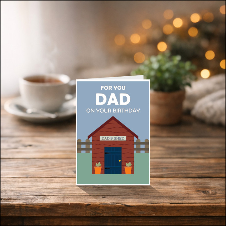 Personalised Fathers Birthday Card with Shed in Garden