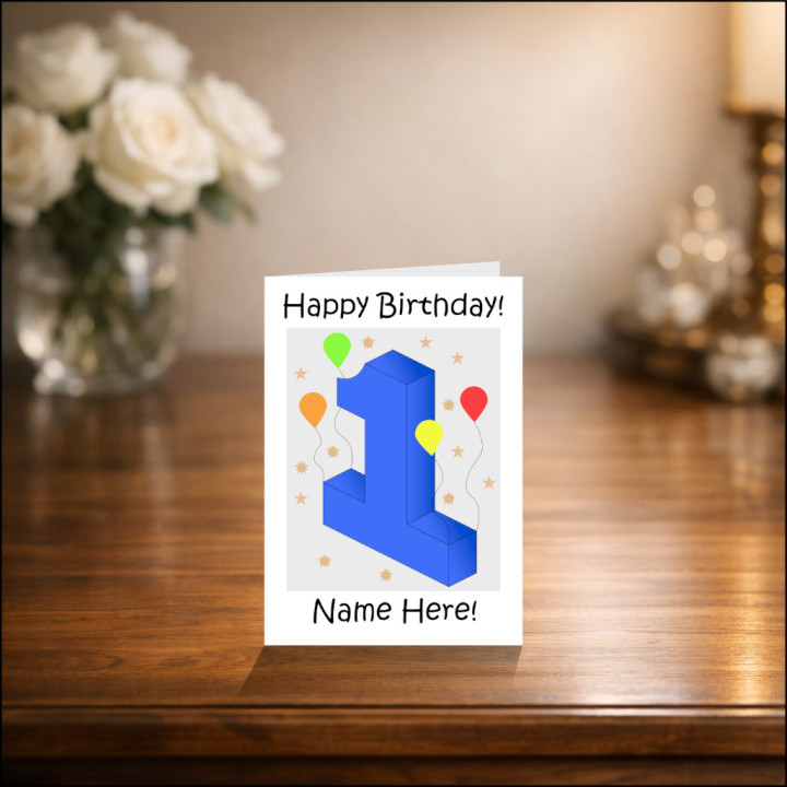 First Birthday Baby Boys Greeting Card in Blue