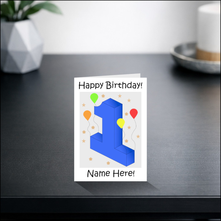 First Birthday Baby Boys Greeting Card in Blue