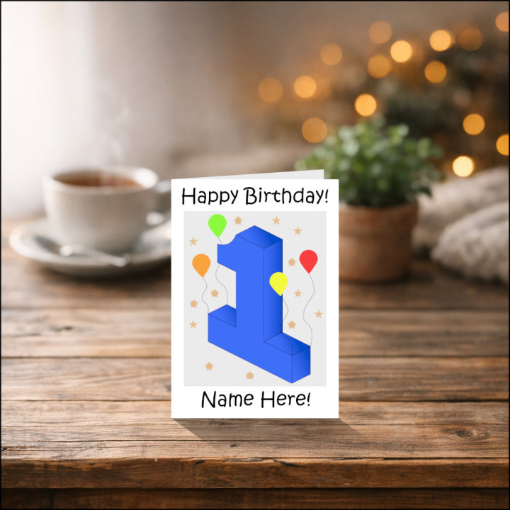 First Birthday Baby Boys Greeting Card in Blue