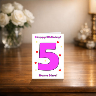 Personalised Five Year Old Birthday Card in Pink
