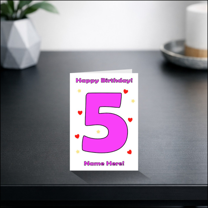 Personalised Five Year Old Birthday Card in Pink