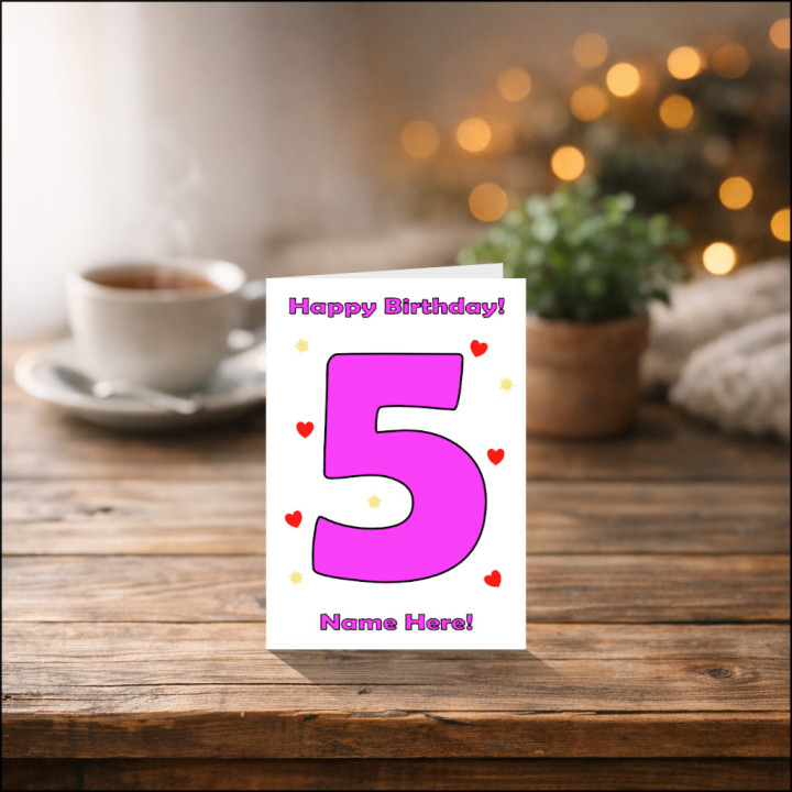 Personalised Five Year Old Birthday Card in Pink