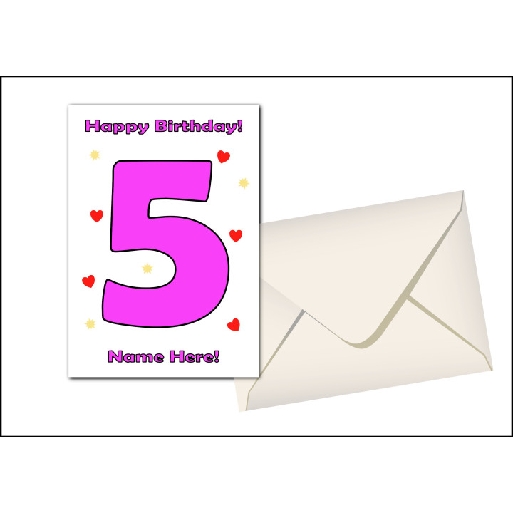 Personalised Five Year Old Birthday Card in Pink