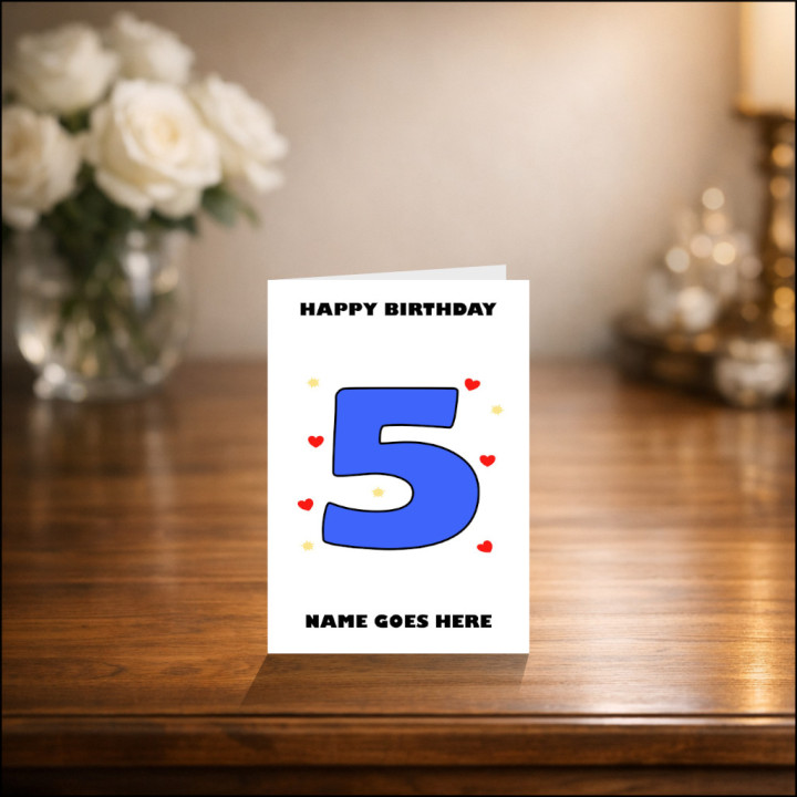 Personalised Five Year Old Birthday Card in Blue