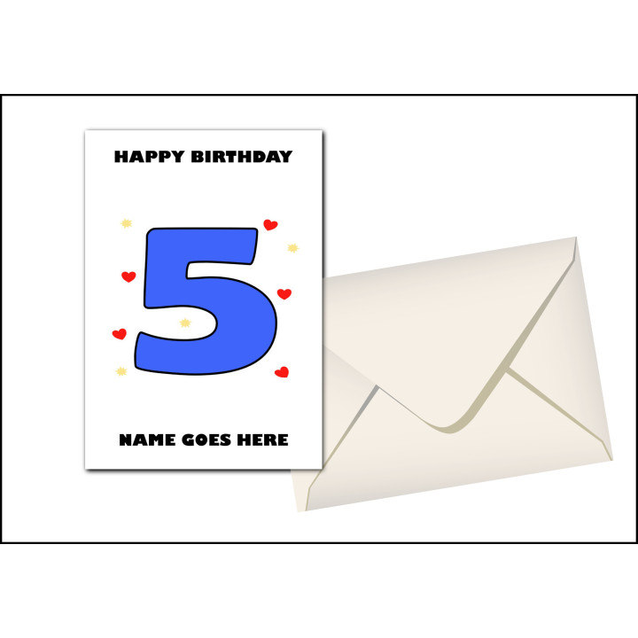 Personalised Five Year Old Birthday Card in Blue